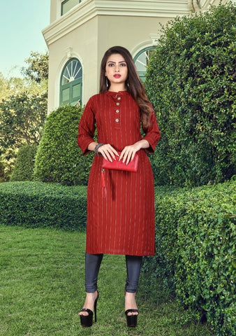 Red Colored Rayon Dobby Dyed Kurti VT1031106D