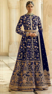 Navy Blue Color Festive Wear Thread Dori Embroidered Work Velvet Salwar Suit