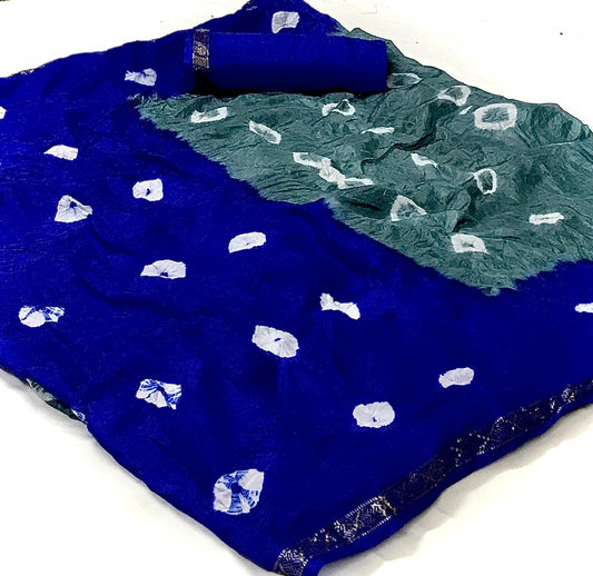 Blue Color Silk Bandhani Fancy Weaving Border Saree Blouse For Party Wear
