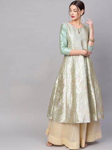 Furious Pastel Blue Gold Self Designed Anarkali Kurti For Party Wear AVADH1060102B