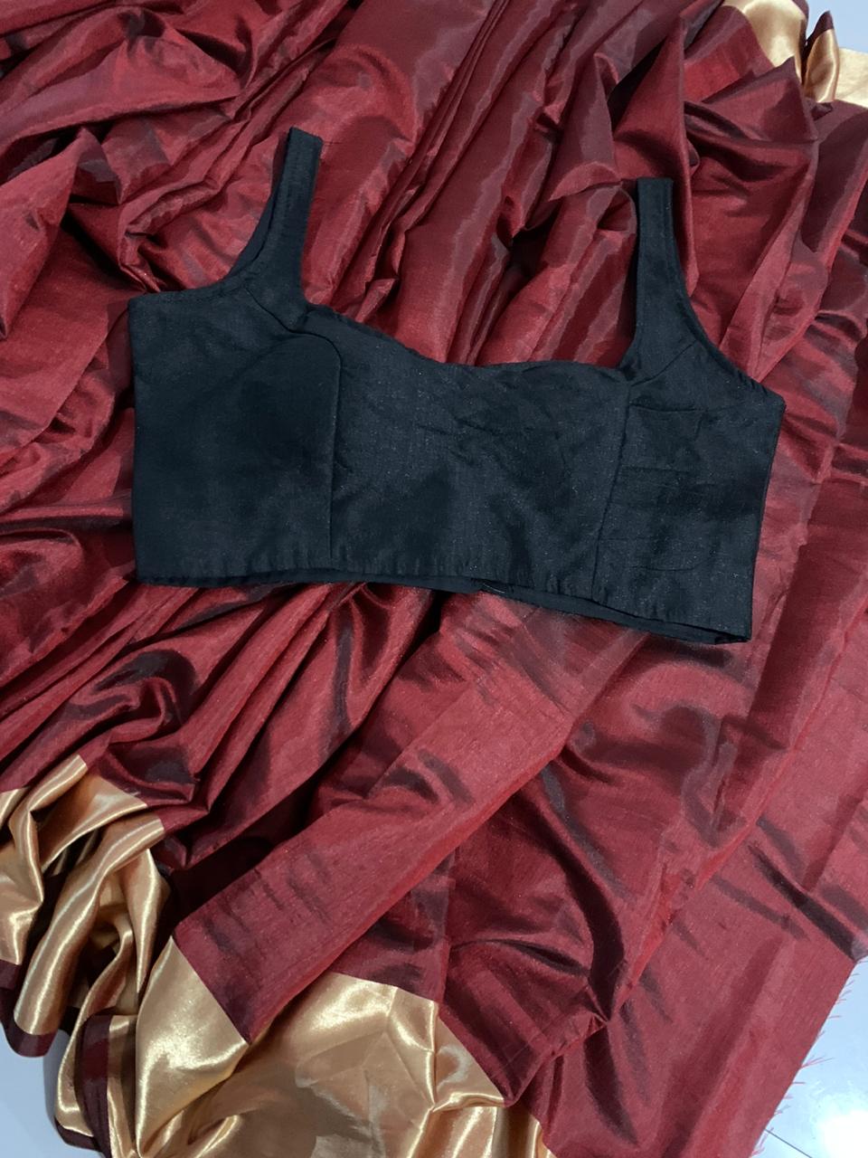 Maroon Color Sana Silk Zari Weaving Border Saree Fancy Full Stitched Blouse