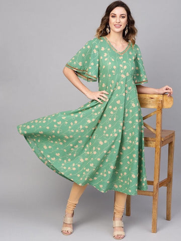 Furious Green Printed With Lace Full Stitched Kurti AVADH1060101C