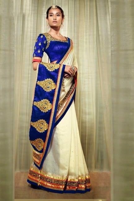 Latest Designer Embroidered Pallu Saree with Blouse