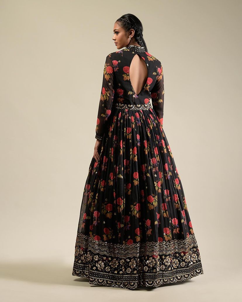 Black Color Stitched Georgette Embroidered Gown