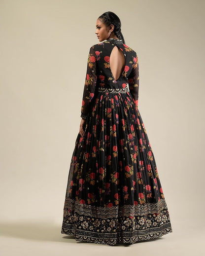 Black Color Stitched Georgette Embroidered Gown