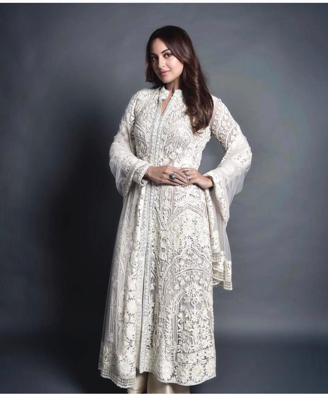 Whie Color Georgette Heavy Embroidered work Semi Stitched Kurta Plazo Collection