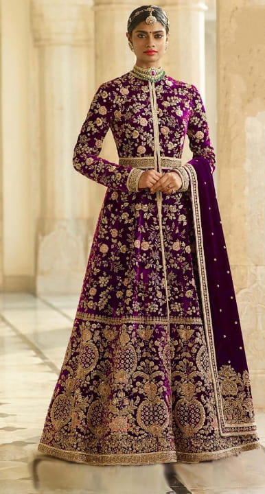 Electric Color Wedding Wear Velvet Dori Thread Embroidered Work Salwar Suit