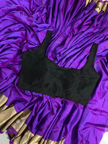 Violet Color Sana Silk Zari Weaving Border Saree Fancy Full Stitched Blouse
