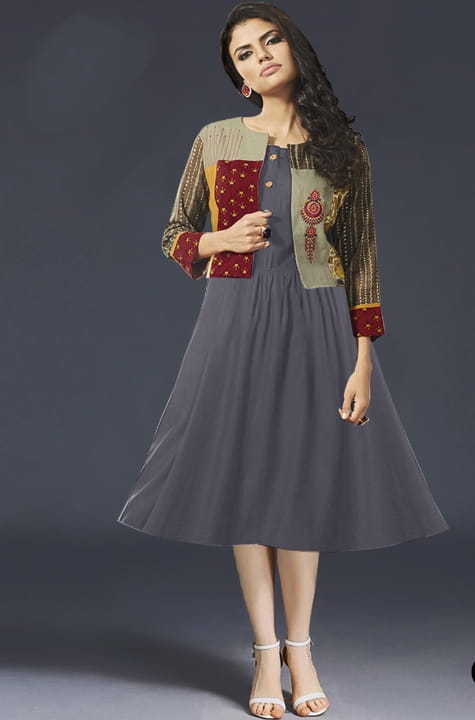 Fossil Color Full Stitched Digital Printed Rayon Kurti With Koti For Party Wear