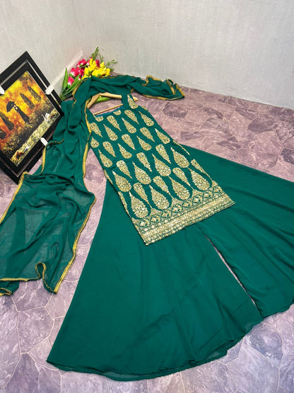 Latest Designer Embroidered Stitched Plazo Suit