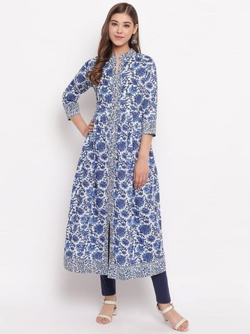 Fabulous Blue Color Ready Made Cotton Fancy Printed Kurti For Party Wear