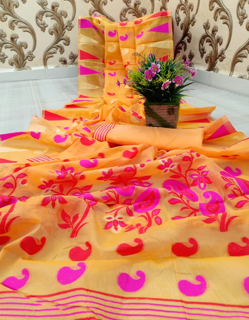 Tuscany Color Festive Wear Jumbo Jacquard Soft Cotton Rich Pallu Saree Blouse