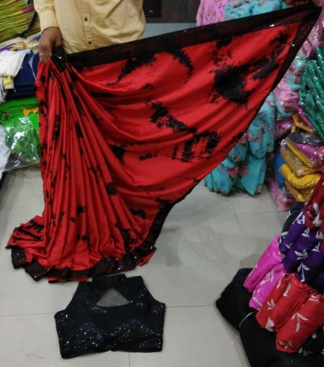 Red Gaji Silk Sequence Work Saree Ready Made Designer Blouse For Wedding Wear