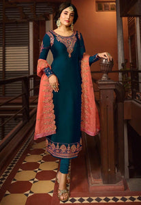 Color Satin Georgette Embroidered Work Festive Wear Salwar Suit