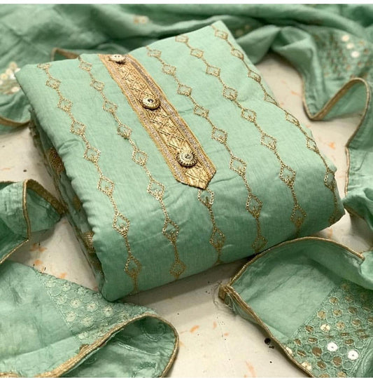 Party Wear Sea Green Color Modal Chanderi Embroidered Work Designer Salwar Suit