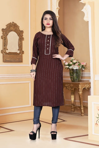 Brown Color Rayon Dobby Dyed Full Stitched Kurti Design VT1031106B
