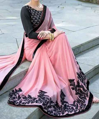 Fantastic Pink Color Party Wear Embroidered Silk Saree For Women