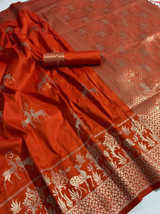 Scarlet Color Soft Silk With Designer Rich Pallu Saree Blouse For Women
