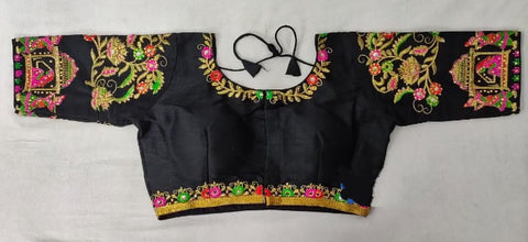 Black Color Thread Diamond Hand Work Fantom Silk Designer Full Stitched Blouse