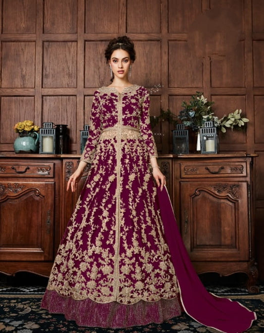 Lollipop Color Party Wear Butterfly Net Patti Dori Embroidered Stone Work Salwar Suit