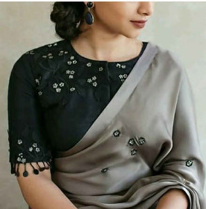 Gray Colored Party Wear Two Tone Silk Embroidery Saree For Women