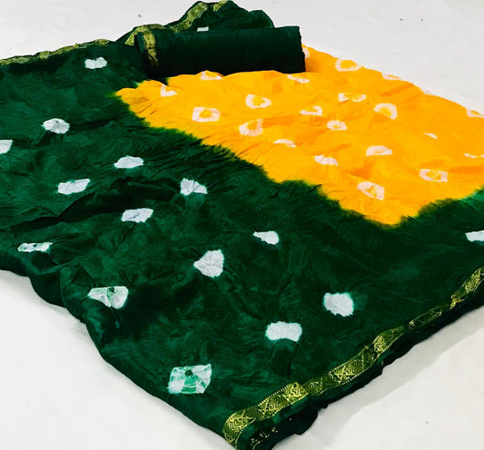 Color Silk Bandhani Fancy Weaving Border Saree Blouse