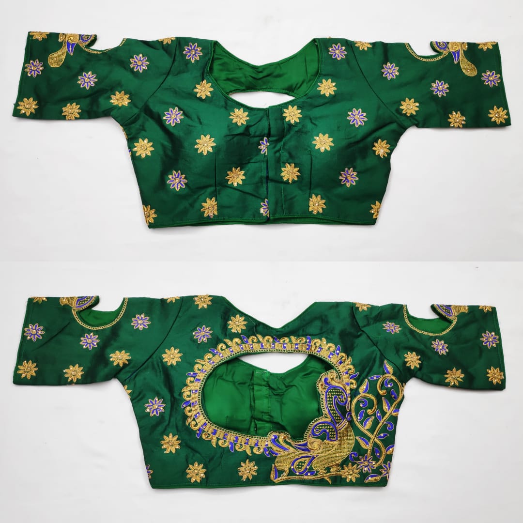 Gorgeous Dark Green Color Wedding Wear Fantom Silk Zari Thread Embroidered Stone Work Ready Made Blouse For Women