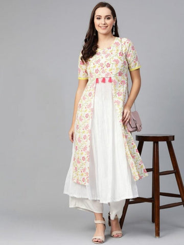White Floral Layered Full Stitched Fancy Kurti AVADH1060103E
