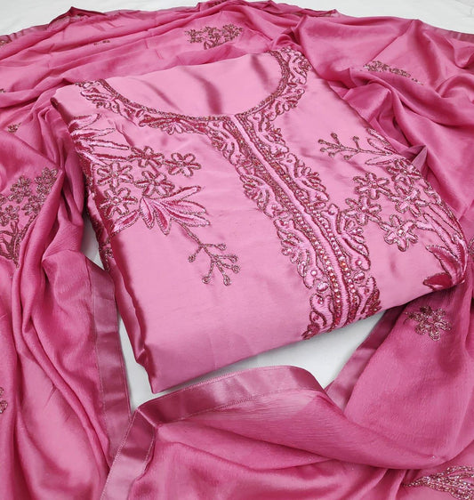 Magenta Color Satin Designer Diamond Embroidered Work Salwar Suit For Women