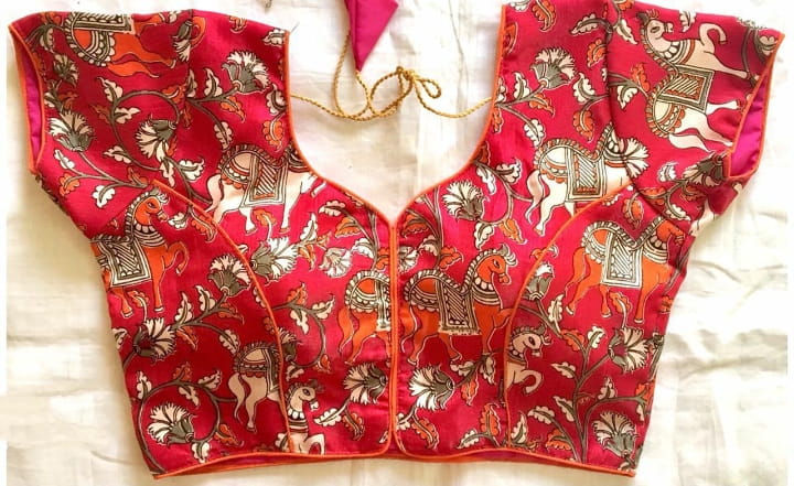 Cerise Pink Color Banglori Satin Printed Designer Wedding Wear Ready Made Blouse