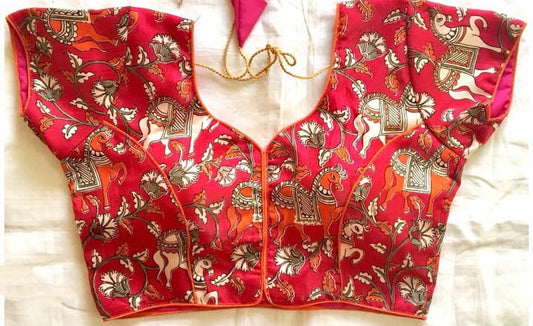 Cerise Pink Color Banglori Satin Printed Designer Wedding Wear Ready Made Blouse