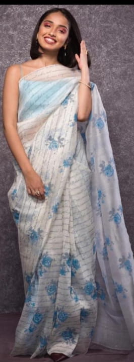 Pearl River Color Organza Digital Printed Designer Saree Blouse For Function Wear