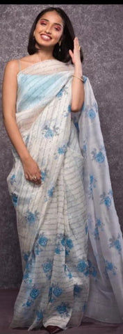 Pearl River Color Organza Digital Printed Designer Saree Blouse For Function Wear