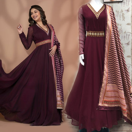 Maroon Color Stitched Gown For Women