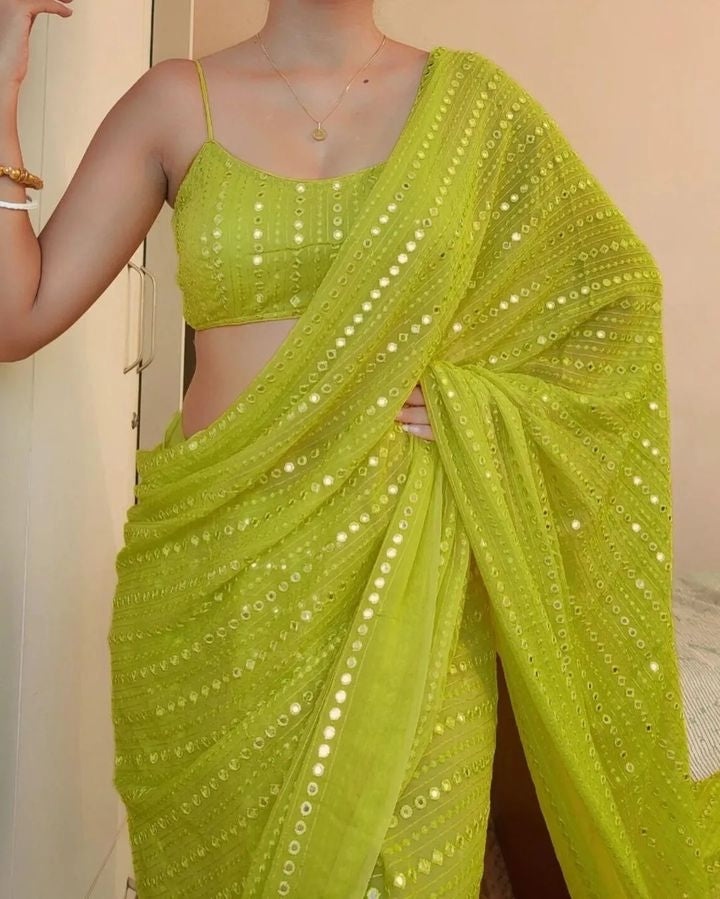 Gorgeous Georgette Embroidered Sequence Work Saree Blouse