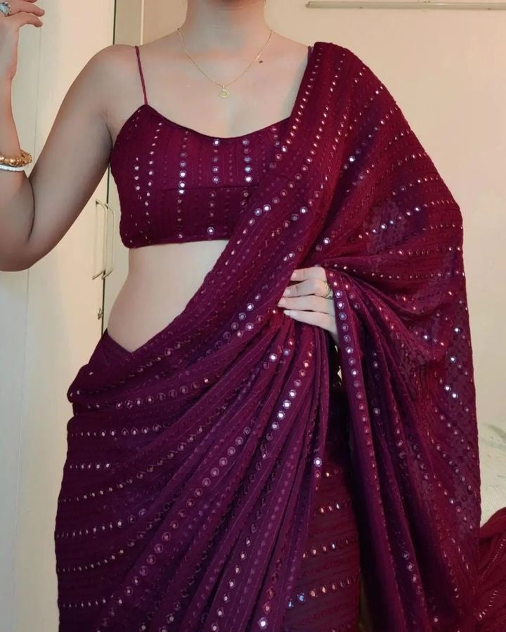 Gorgeous Georgette Embroidered Sequence Work Saree Blouse