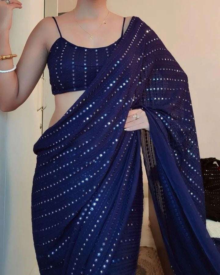 Gorgeous Georgette Embroidered Sequence Work Saree Blouse
