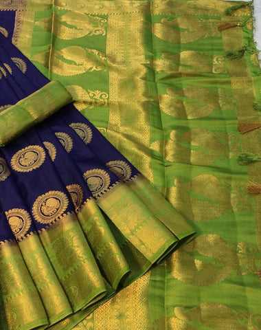 Wondrous Royal Blue Color Designer Nylon Silk Dying Material Rich Pallu Designer Saree Blouse For Function Wear
