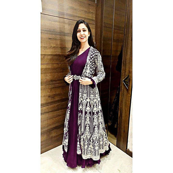 Latest Stunning Koti With Long Designer Georgette Embroidered Gown