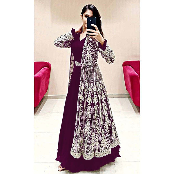 Latest Stunning Koti With Long Designer Georgette Embroidered Gown