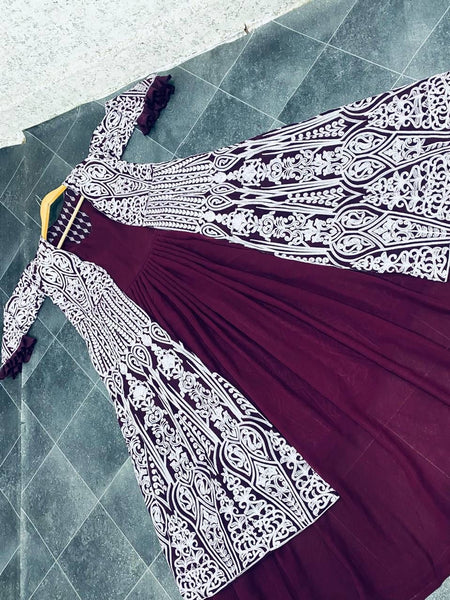 Latest Stunning Koti With Long Designer Georgette Embroidered Gown