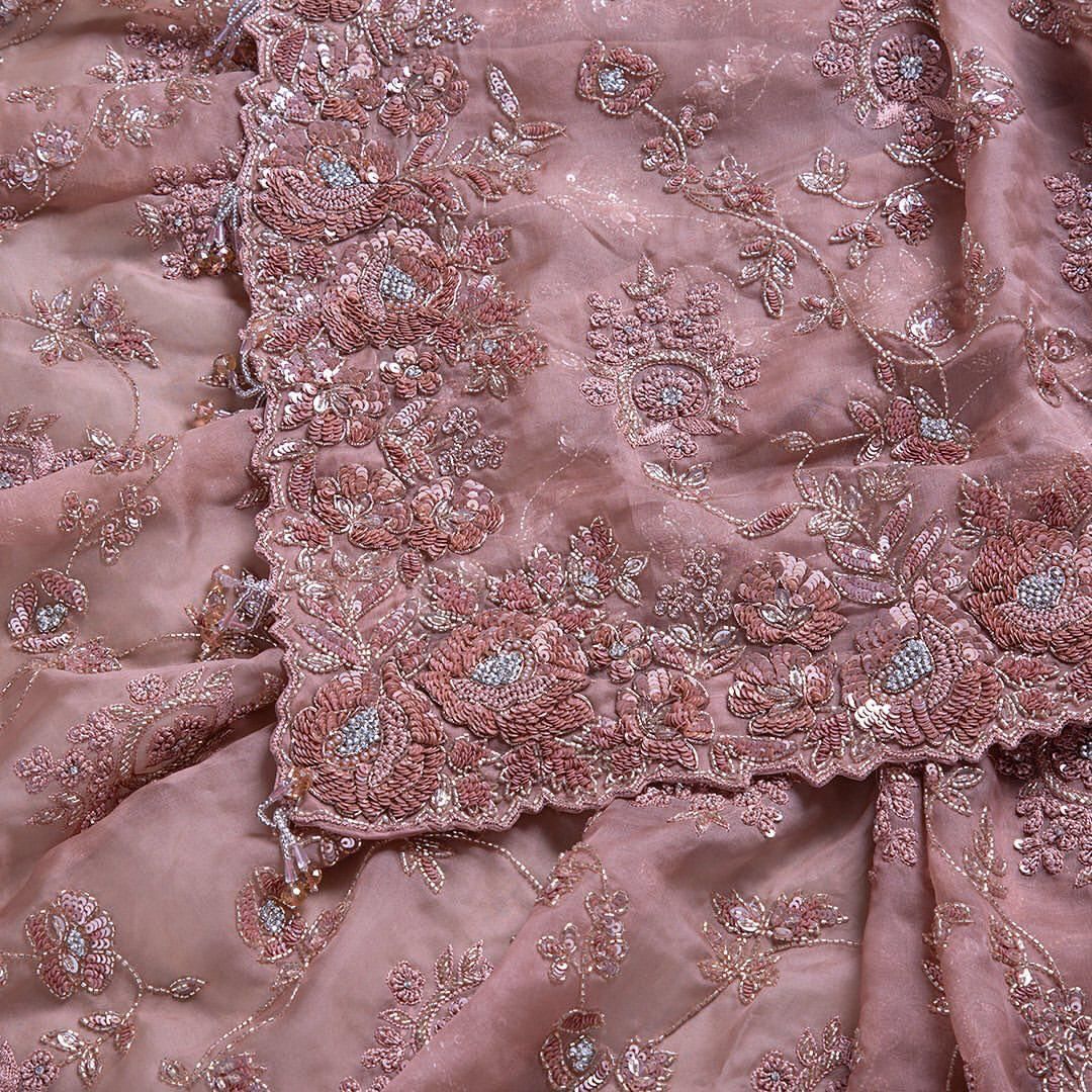 Peach Color Organza Silk Saree with blouse For women