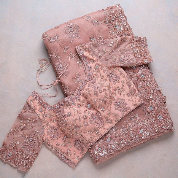 Peach Color Organza Silk Saree with blouse For women