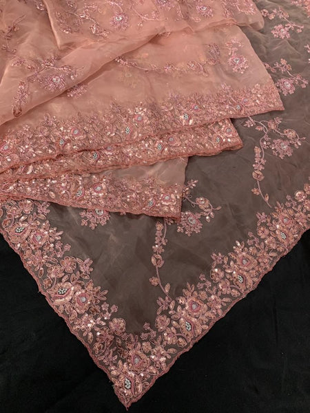 Peach Color Organza Silk Saree with blouse For women