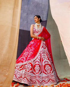 Red Embroidered Designer Silk Lehenga Choli For Women