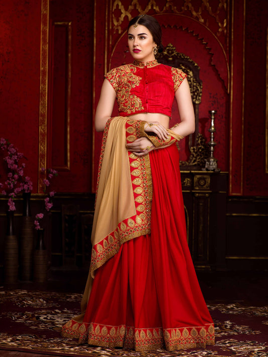 Red Georgette Embroidered Saree