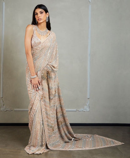 Peach Color Designer Georgette Embroidered Sequence Work Saree Blouse