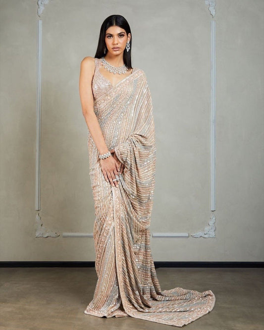 Peach Color Designer Georgette Embroidered Sequence Work Saree Blouse