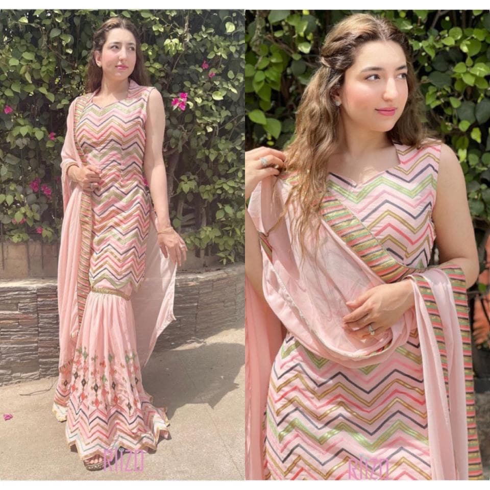 Fabulous Peach Color Sharara Plazo Suit For Women