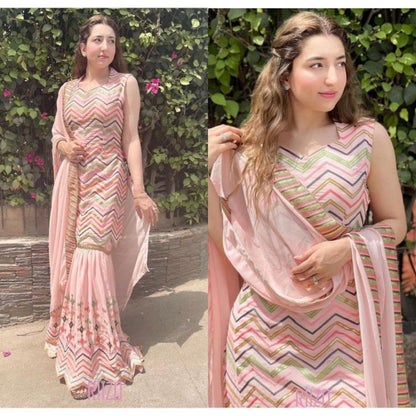 Fabulous Peach Color Sharara Plazo Suit For Women